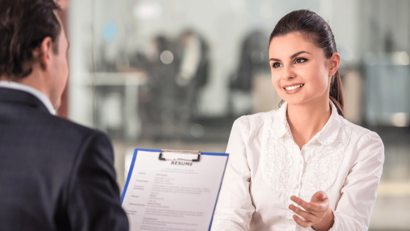 Female attending an interview